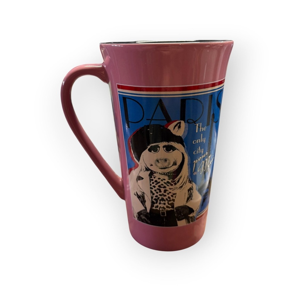 Disney Store Miss Piggy Paris Latte Mug Pink Black The Muppets Eiffel Tower